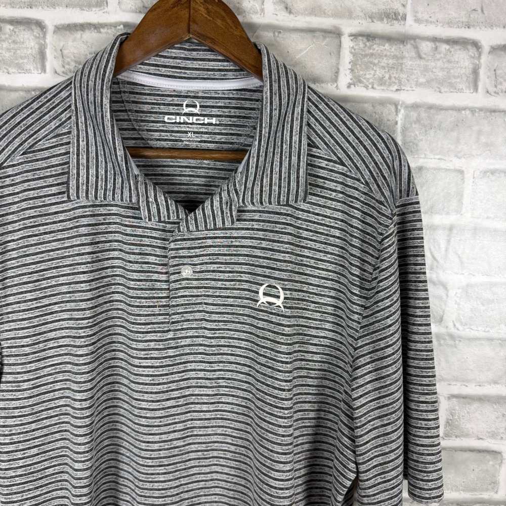 Cinch Western Arena Flex Men XL Grey Striped Short Sleeve Performance Polo Shirt